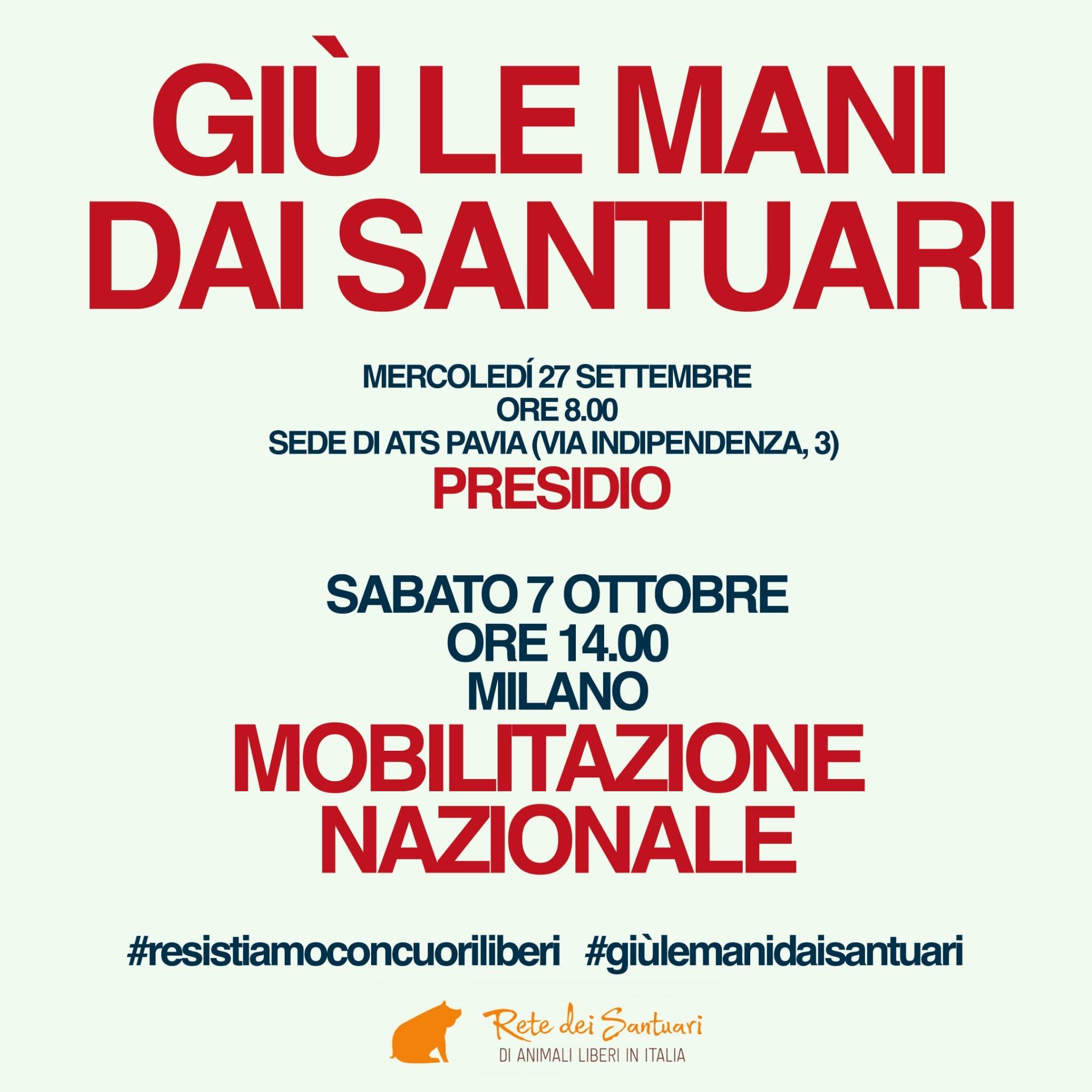 Locandina del corteo del 7 ottobre 2023 a Milano per i rifugi